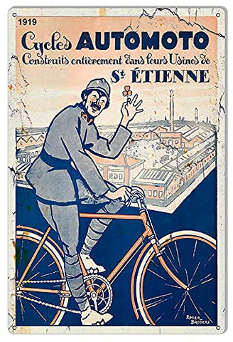 Cycles Automoto Nostalgic French Maker Of Bicycles Repro’d Metal Sign