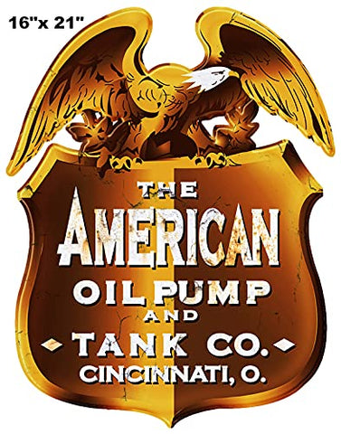 American Oil Pump Cut Out Garage Shop Metal Sign 16×21