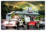 Classic Cars At Fox Diner Nostalgic Hot Rod Metal Sign By Bob Kramer 12×18