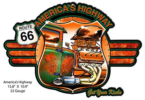 America’s Highway Route 66 Metal Cut Out Interstate Sign By Bernard Oliver