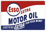 Blue Red Large Esso Extra Gas and Motor Oil, Garage Art Sign 16?x24? Repro
