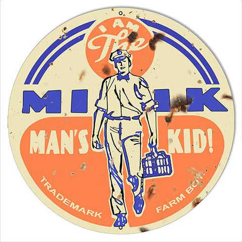 ArtFuzz Milk Mans Kid Reproduction Country Metal Sign 24×24 Round