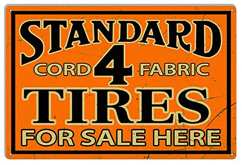 ArtFuzz Standard Tires Sold Here Reprod Aged Looking Gas Motor Metal Sign 12×18