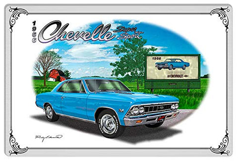 Chevy Super Sport Blue Car Metal Sign By Rudy Edwards 12×18