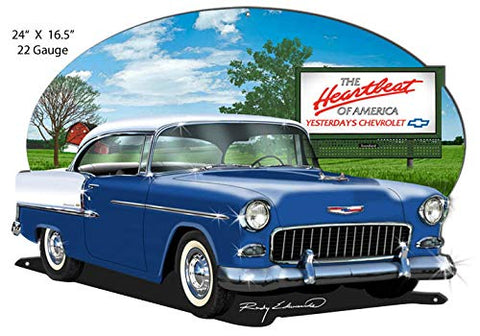 Chevy Blue Heartbeat Cut Out Garage Art Metal Sign Rudy Edwards16.5×24