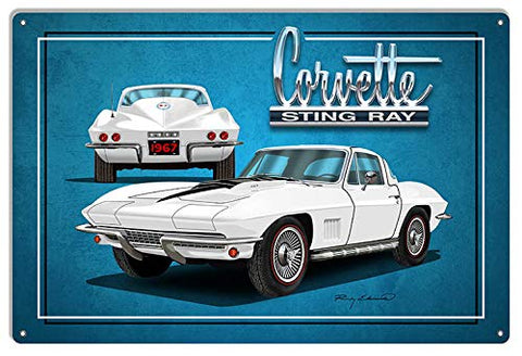 Corvette Sting Ray White Garage Art Metal Sign By Rudy Edwards 12×18
