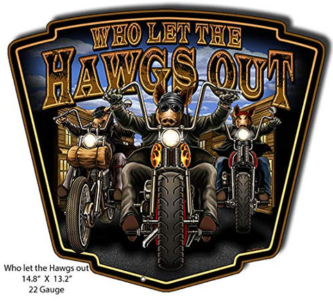 Hawgs Motorcycles Cut Out Garage Metal Sign Steve McDonald 13.2×14.8.