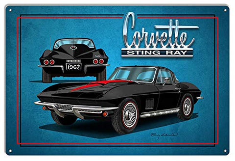 Corvette Sting Ray Black Garage Art Metal Sign By Rudy Edwards 12×18