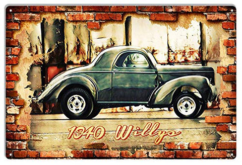 1940 Willys Hot Rod Car Garage Art Extra Large Reproduction Metal Sign 18×30