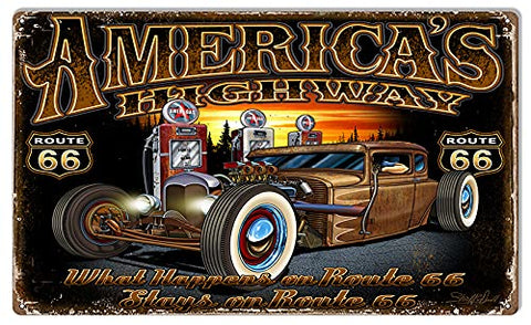 Americas Highway Hot Rod Metal Sign By Steve McDonald 18×30