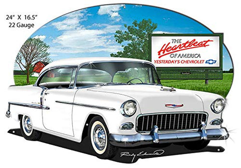 Chevy White Heartbeat Cut Out Garage Metal Sign Rudy Edwards16.5×24
