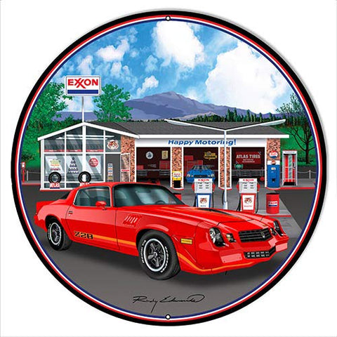 ArtFuzz Z28 Camaro Red Metal Sign by Rudy Edwards 18×18 Round