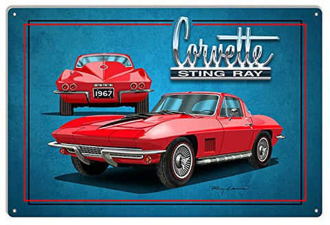 Corvette Sting Ray Red Garage Art Metal Sign by Rudy Edwards 12×18