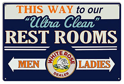 ArtFuzz Ultra Clean Restrooms Reprod Metal White Rose Bathroom Signs .040 Alum 12×18