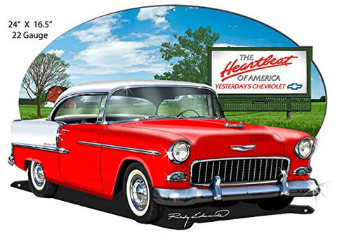 Chevy Red Heartbeat Cut Out Garage Metal Sign Rudy Edwards16.5×24