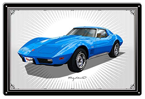 Corvette Sting Ray Blue Garage Art Metal Sign Rudy Edwards 18×30