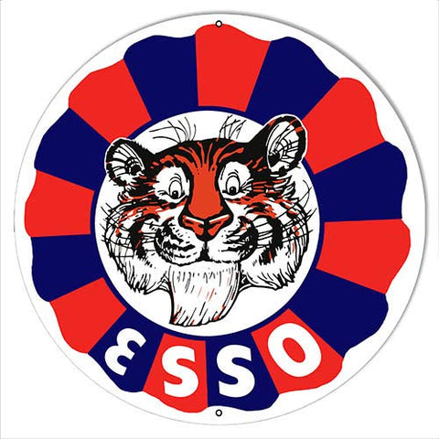 Esso Tiger Gas And Motor Oil Garage Art Reproduction Metal Sign 24? Round