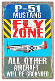 ArtFuzz P-51 Mustang Military Plane Fly Zone Metal Sign by Phil Hamilton