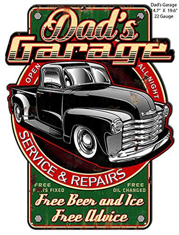Dads Garage Truck Cut Out Metal Sign By Steve McDonald 14.7×19.6