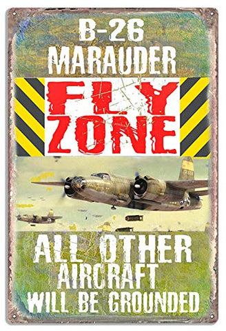 ArtFuzz B-26 Marauder Fly Zone Military Plane Metal Sign by Phil Hamilton