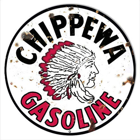 Chippewa Gasoline Reproduction Vintage Metal Sign 14×14 Round