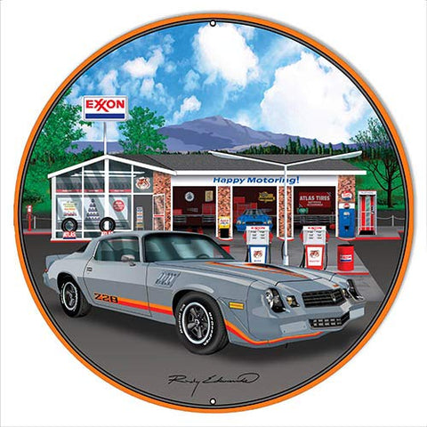 Camaro Grey Z28 Garage Metal Sign Rudy Edwards 30×30 Round