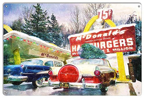 Christmas Time at McDonalds Nostalgic Holiday Metal Sign by Artist Bob Kramer 12×18