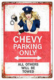 ArtFuzz Chevy Parking Only Sign with Pin Up Girl Aged Looking Metal 12×18