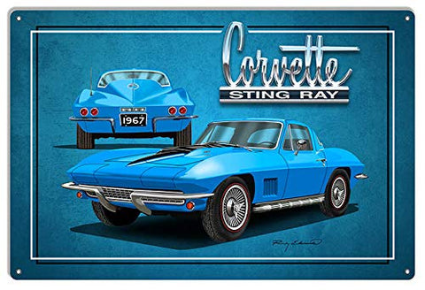 Corvette Sting Ray Blue Garage Art Metal Sign By Rudy Edwards 12×18