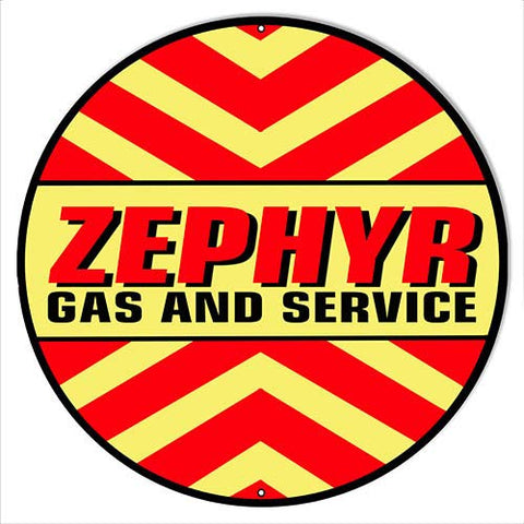 Zephyr Gas And Service Motor Oil Garage Art Repro’d Metal Sign 24? Round