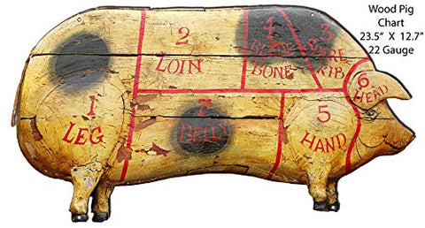 Butchers Pork Chart Wood Looking Pig Laser Cut Out Metal Sign