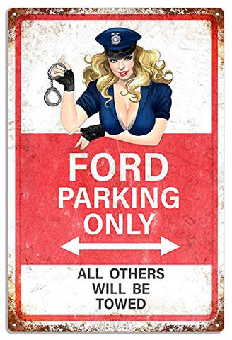ArtFuzz Ford Parking Only Sign with Pin Up Girl Aged Looking Metal 12×18