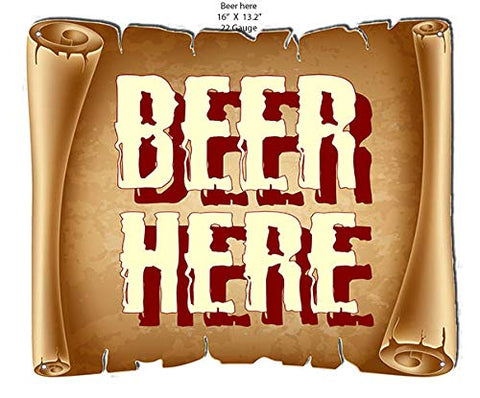Beer Here Scroll Bar & Restaurant Reproduction Laser Cut Out Metal Sign 16×13.2
