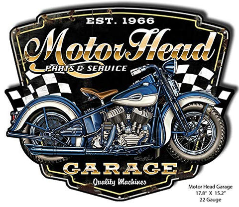 Motor Head Garage Art Cut Out Metal Sign By Steve McDonald 15.2×17.8