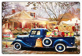 Classic Blue Truck Helping Santa Christmas Hot Rod Metal Sign By Artist Bob Kramer 12×18