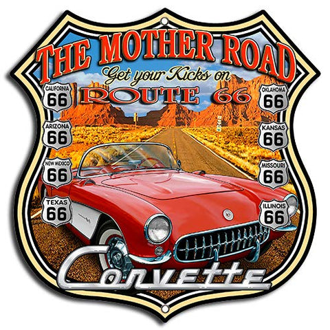 (3) Route 66 Corvette Cut Out Metal Sign By Steve McDonald 7.5Γ7.5
