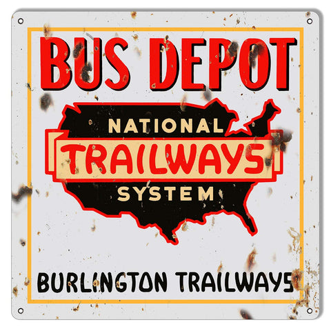 Bus Depot Trailway Reproduction Railroad Metal Sign 12×12
