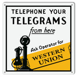 ArtFuzz Western Union Telegrams Telephone 12?x12?.040 Aluminum Sign Reproduction