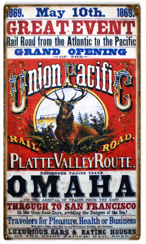 Vintage Union Pacific Railroad Reproduction Sign 8x14
