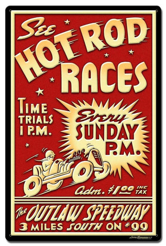 1950's Hot Rod Races Vintage Sign Metal Sign
