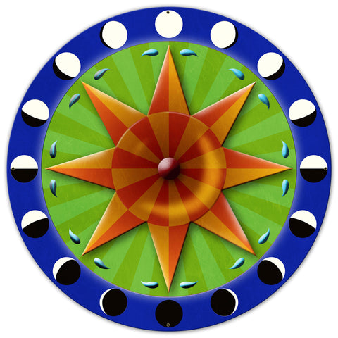 Eight Point Star Moon Phases Hex Sign 36 x 36 Custom Shape Metal Sign