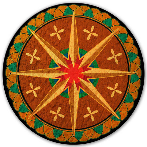Eight Point Star Flowers Hex Sign 28 x 28 Round Metal Sign