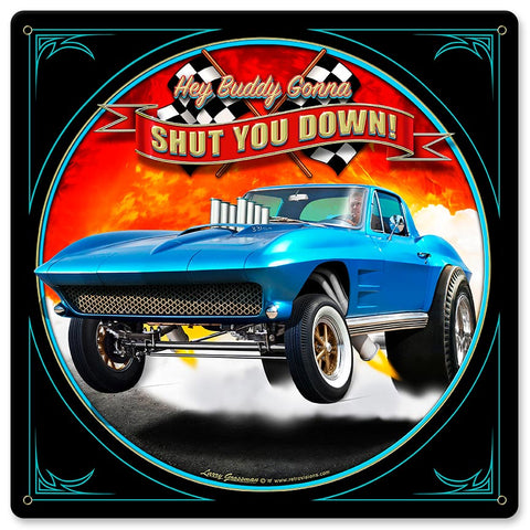 1963 SHUT DOWN Vintage Sign Metal Sign