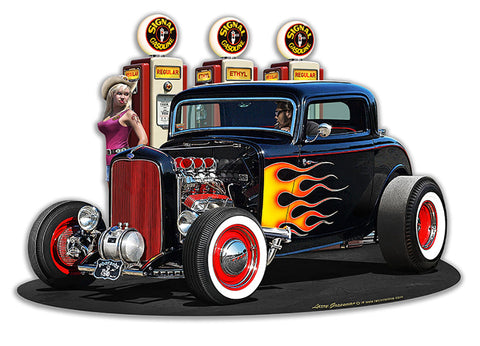 1932 Deuce Coupe Fillup Vintage Sign Metal Sign