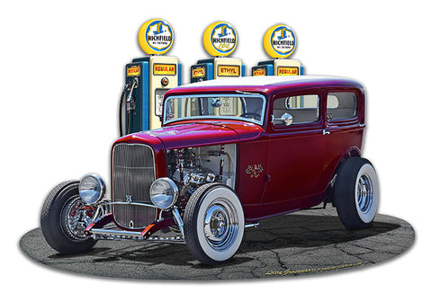 1932 Rod Sedan Fill-up Vintage Sign Metal Sign