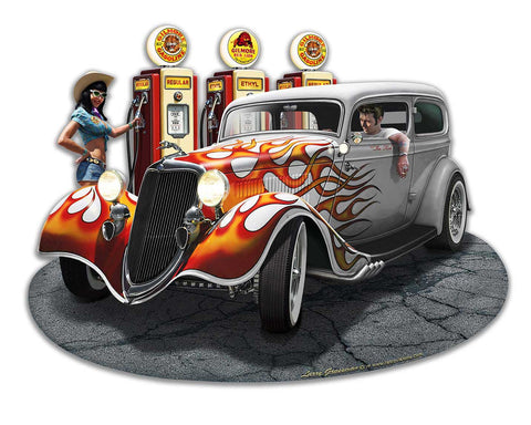 1934 Rod Sedan Fill-up WG Vintage Sign Metal Sign