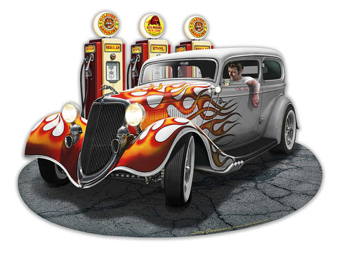 1934 Rod Sedan Fill-up Vintage Sign Metal Sign