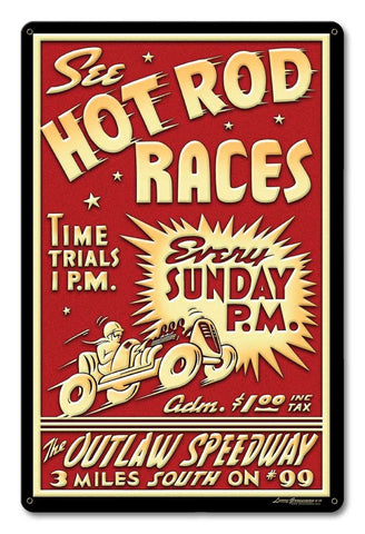 1950's Hot Rod Races Vintage Sign Metal Sign