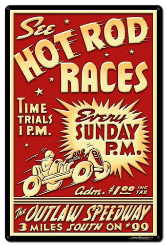 1950's Hot Rod Races Vintage Sign Metal Sign