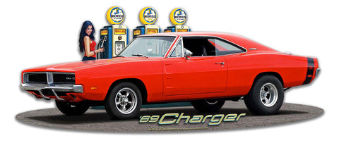 1969 Dodge Charger Fill-Up WG Vintage Sign Metal Sign